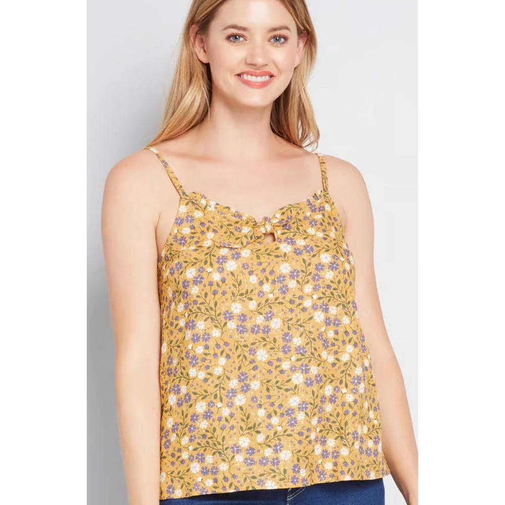 NWT ModCloth‎ Womens Floral Tank Top Blouse Sleeveless V-Neck Yellow Size M